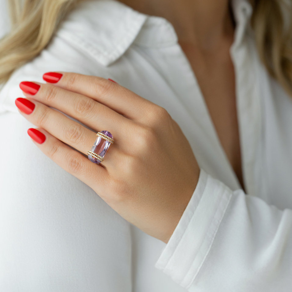 Prsten s ametystem a diamanty Valanar