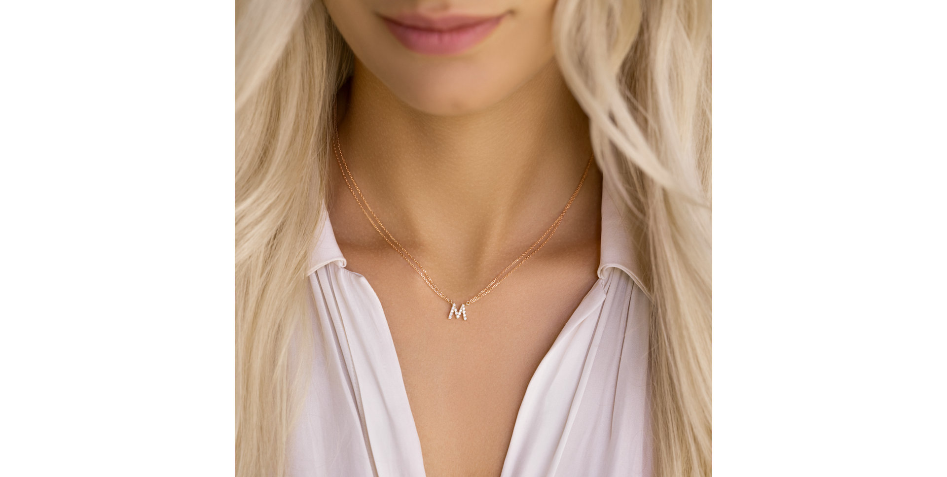 Náhrdelník 14kt růžové zlato s diamantem Shiny Alphabet