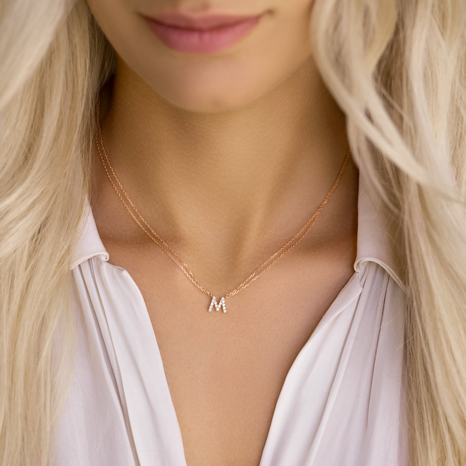 Náhrdelník 14kt růžové zlato s diamantem Shiny Alphabet