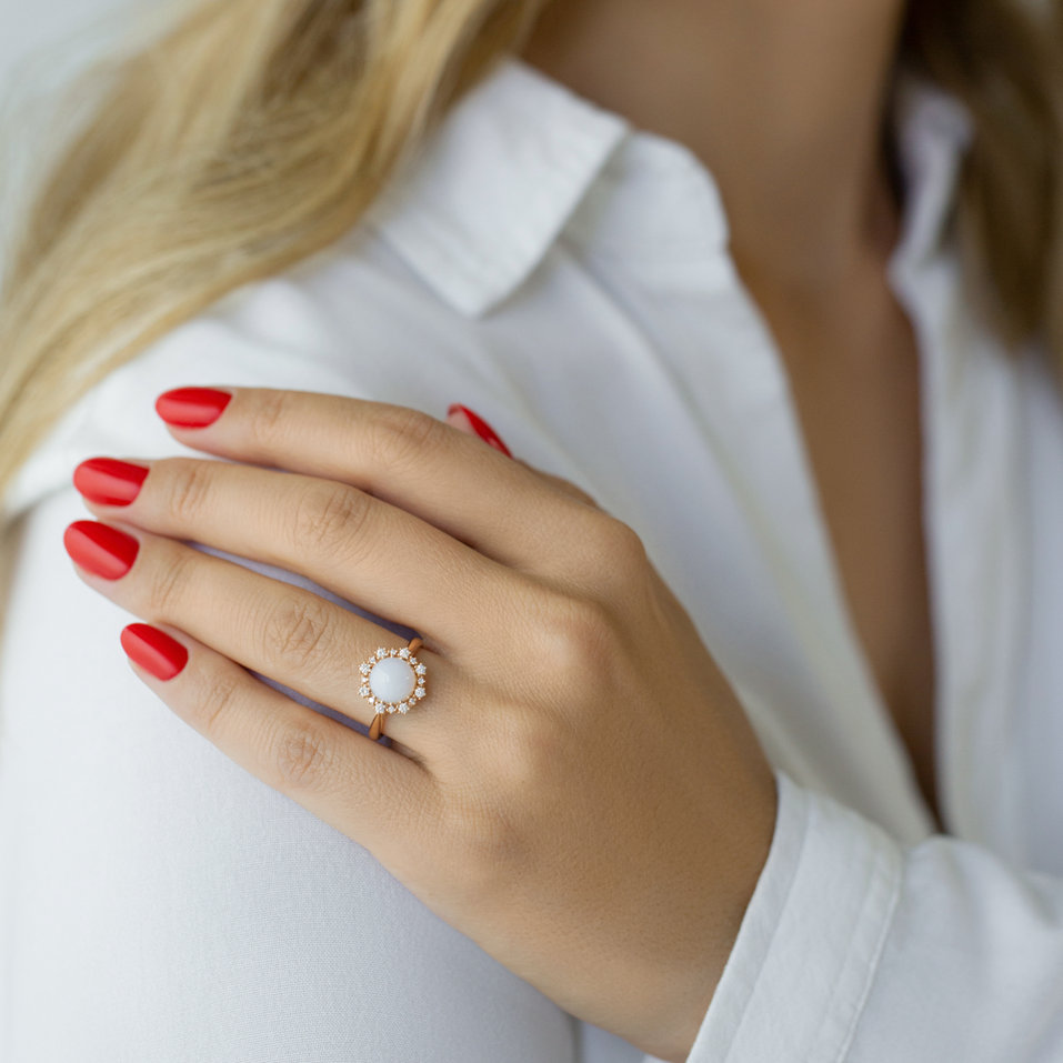 Prsten s chalcedonem a diamanty Divine Drop