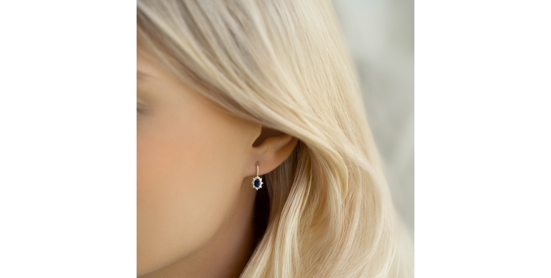 Náušnice 14kt bílé zlato s diamantem a safírem Royal Aurora