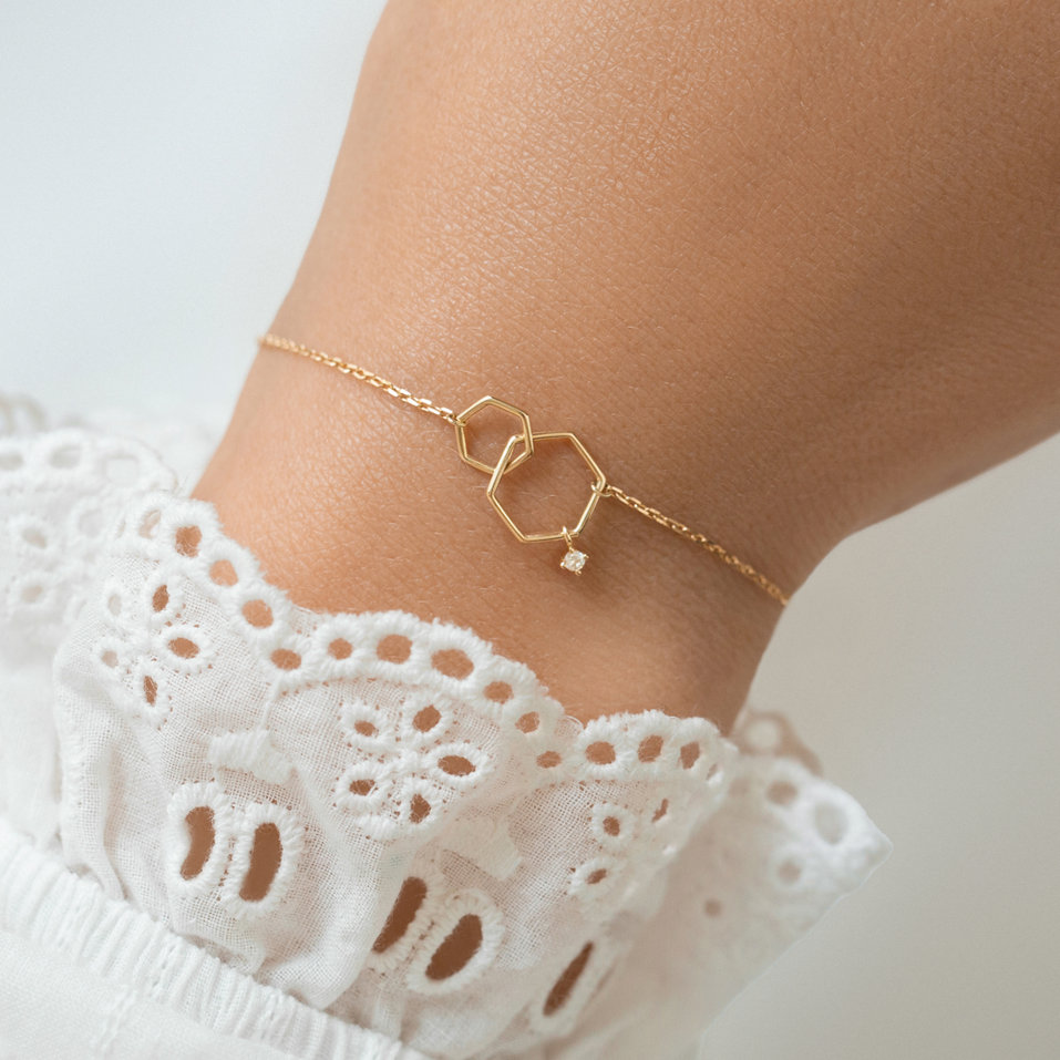 Náramek s diamantem Hexagon Elegance