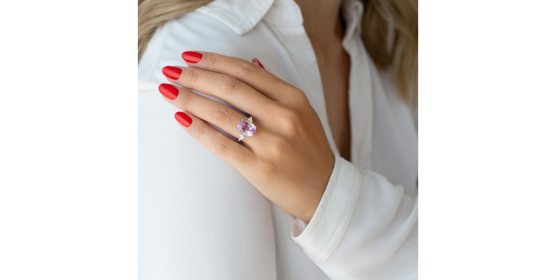 Prsten s kunzitem a diamanty Pink Dream