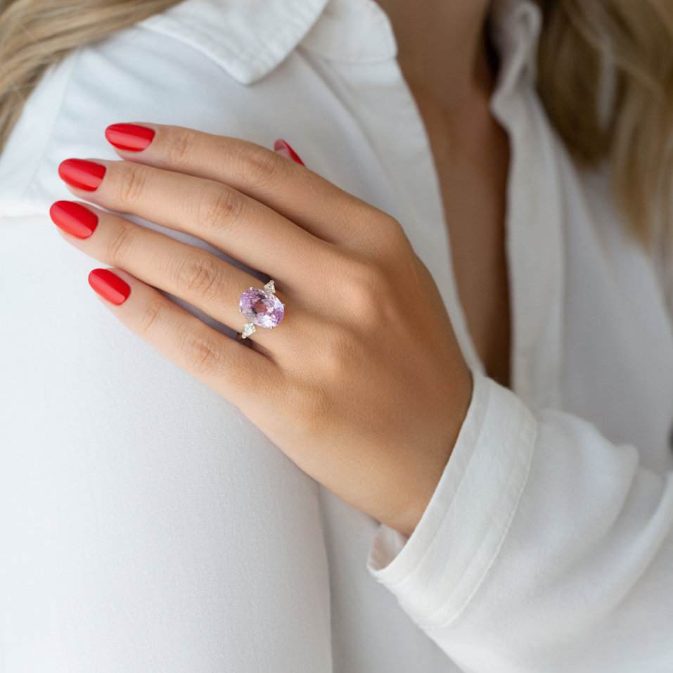 Prsten s kunzitem a diamanty Pink Dream