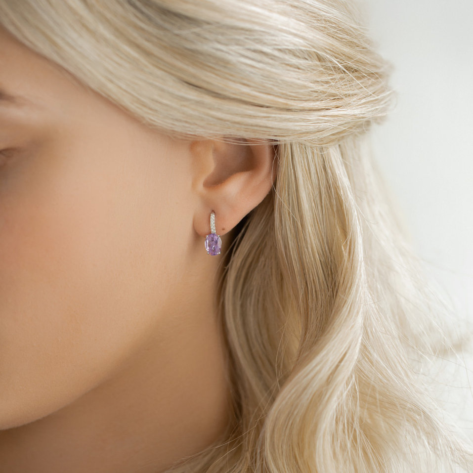 Náušnice s diamanty a ametystem Niké Elegance