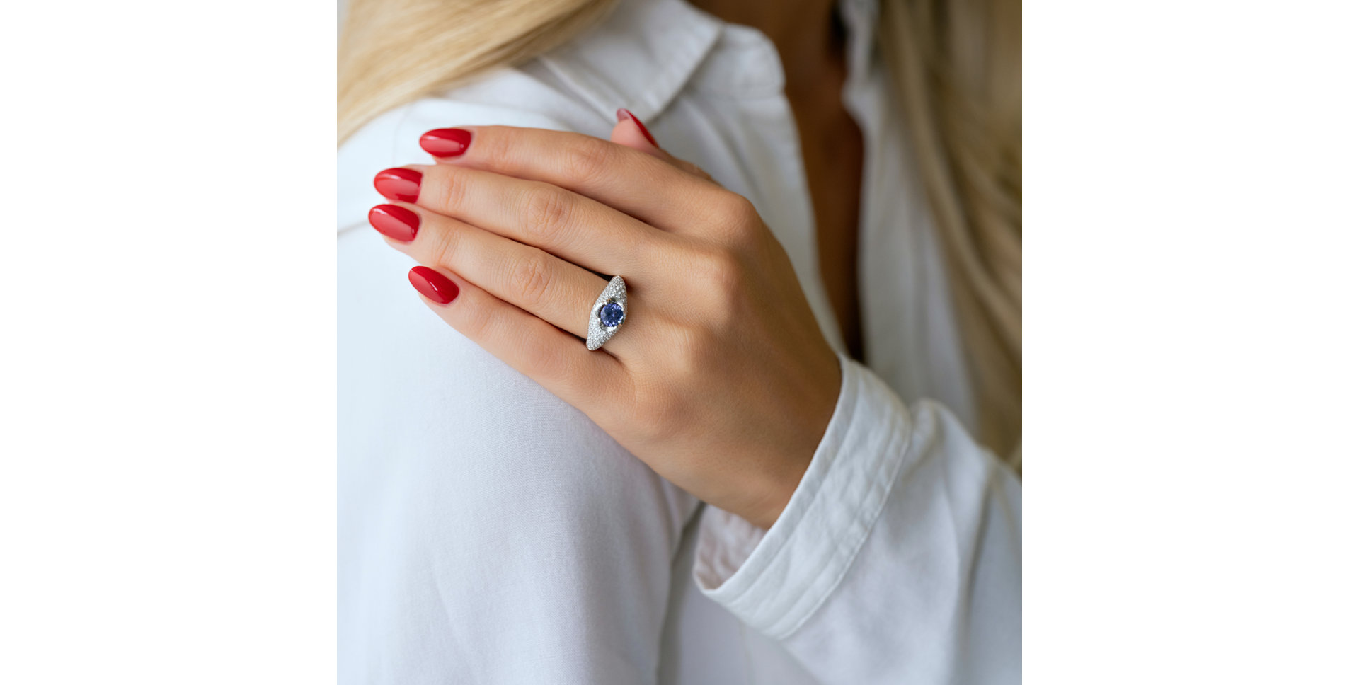 Prsten s diamanty a tanzanitem Deluxe Quatrefoil