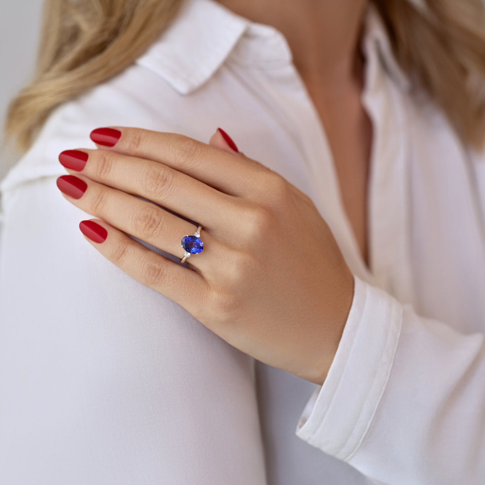 Prsten s diamanty a tanzanitem Marina Bay