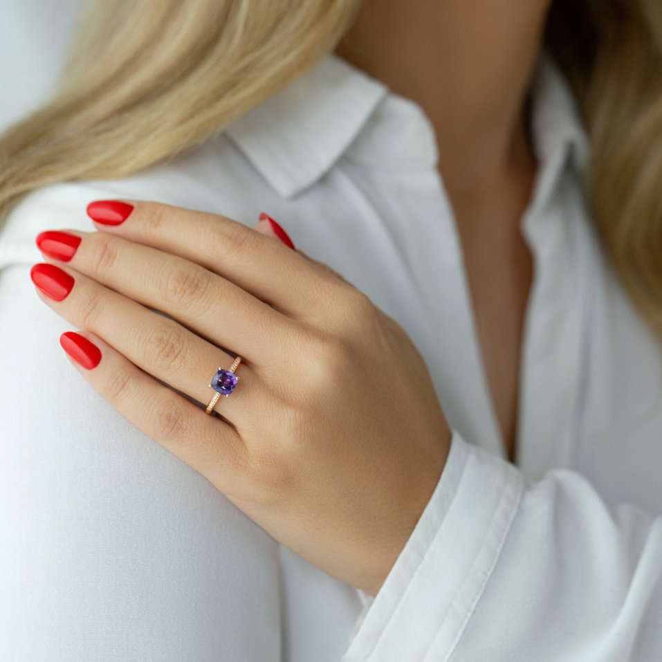 Prsten s diamanty a ametystem Melody Harmony