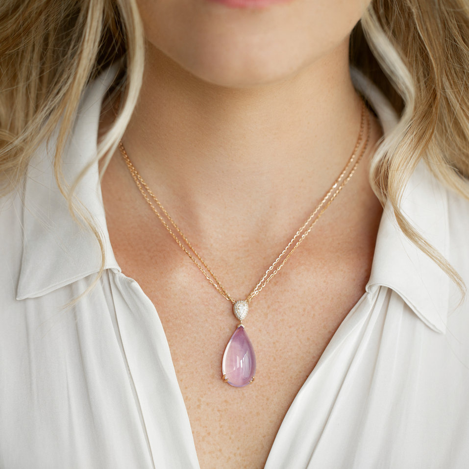 Náhrdelník s diamanty a ametystem Lavender Tear
