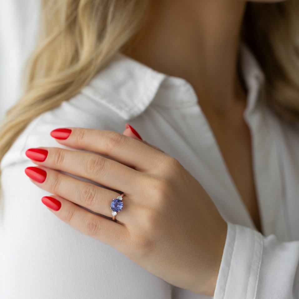 Prsten s diamanty a tanzanitem Whispers of the Moonlight