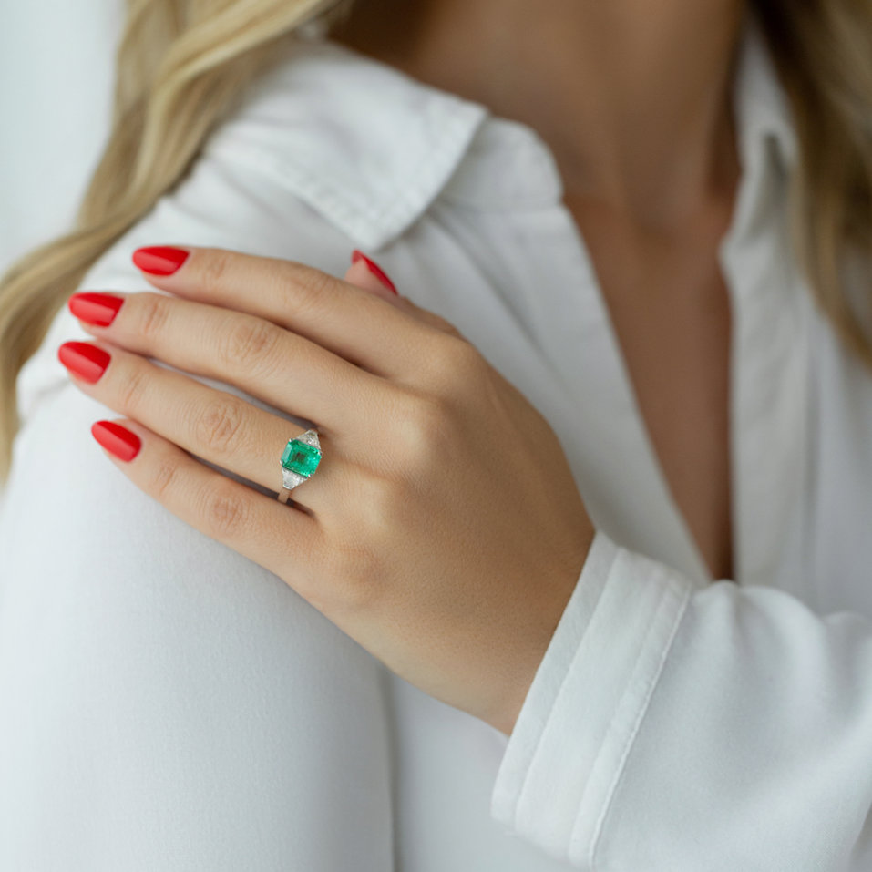 Prsten s diamanty a smaragdem Rainforest Tresure