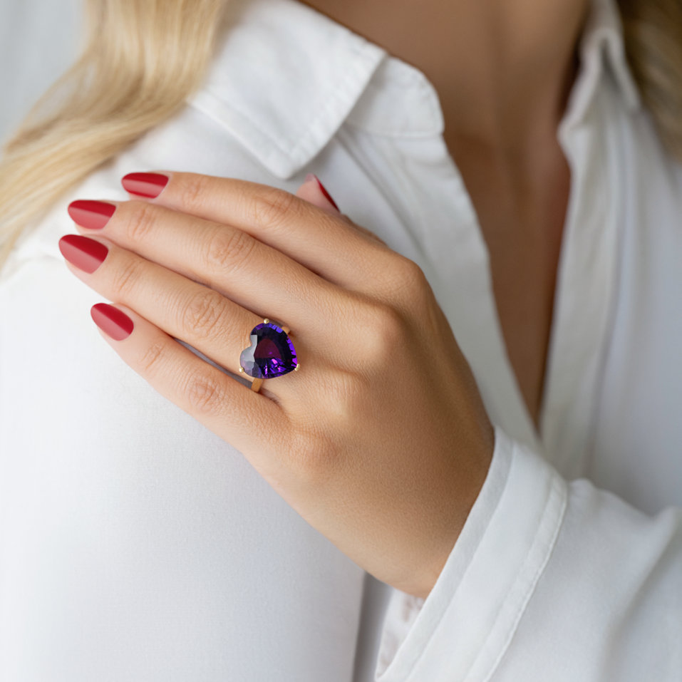 Prsten s ametystem Amethyst Heart