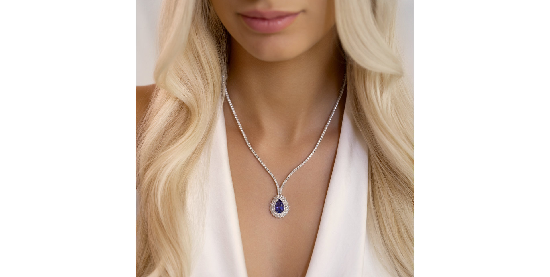 Náhrdelník s diamanty a tanzanitem Aurora Tear
