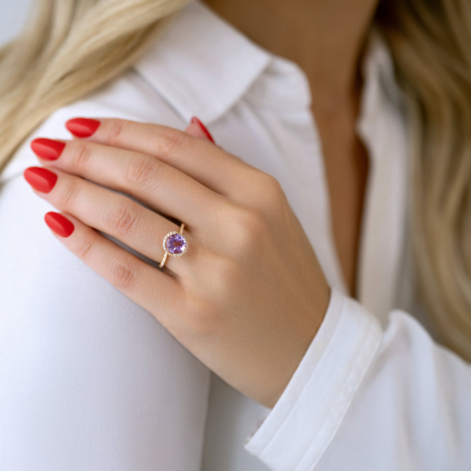 Prsten s diamanty a ametystem Spira Magica