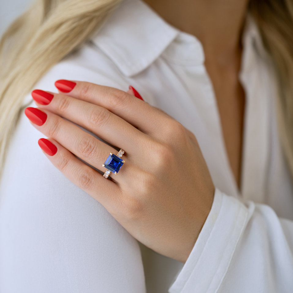 Prsten s diamanty a tanzanitem Fragment of Sky