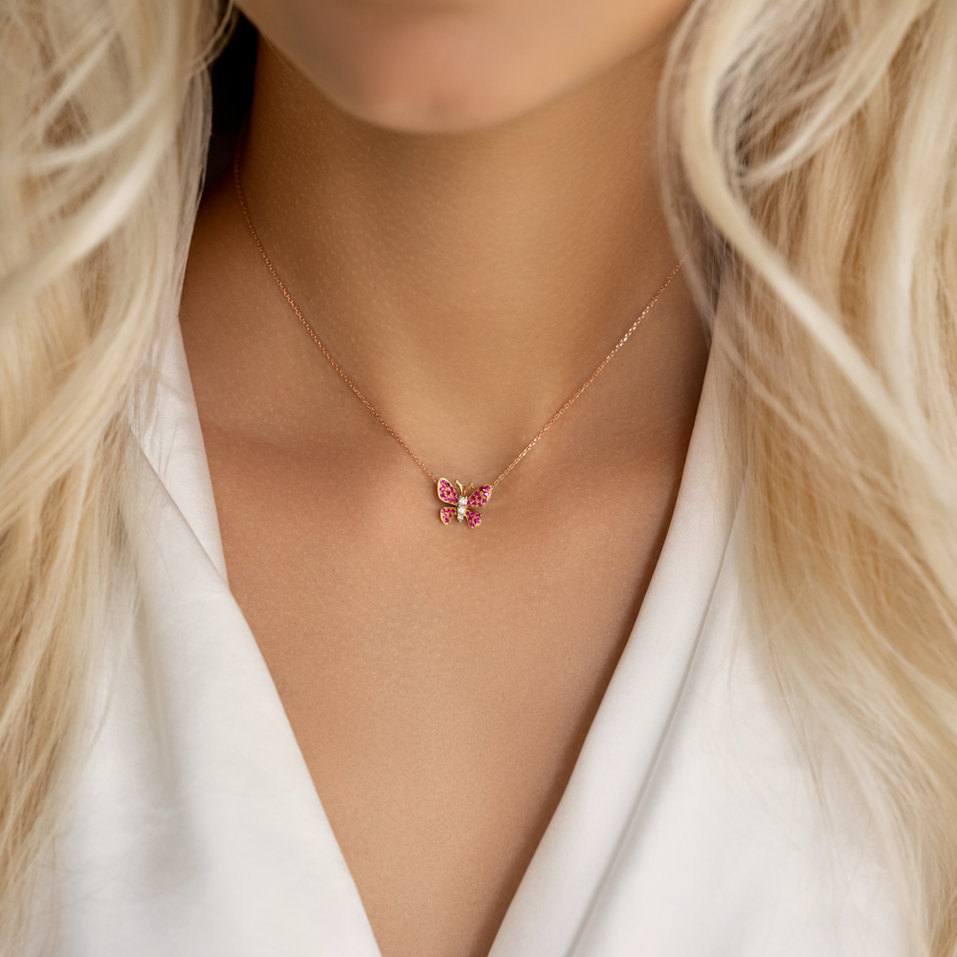 Náhrdelník s diamanty a rubíny Butterfly Nobility