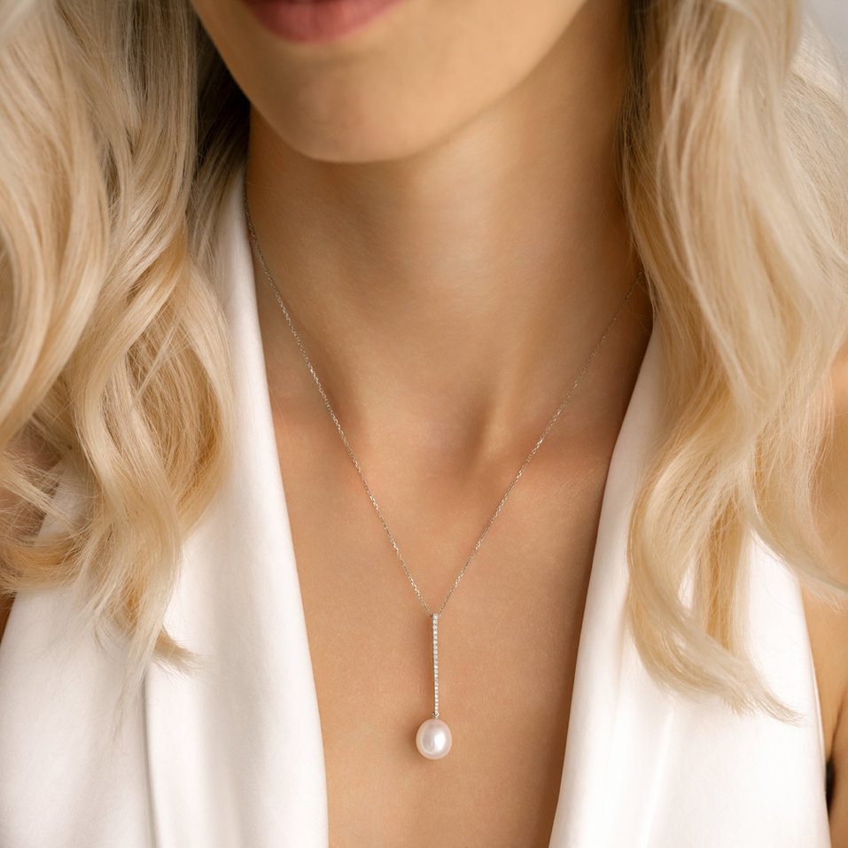 Náhrdelník s perlou a diamanty Ocean Drop