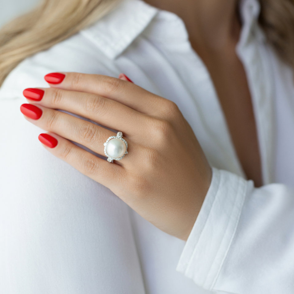 Prsten s perlou a diamanty Queen of Profound