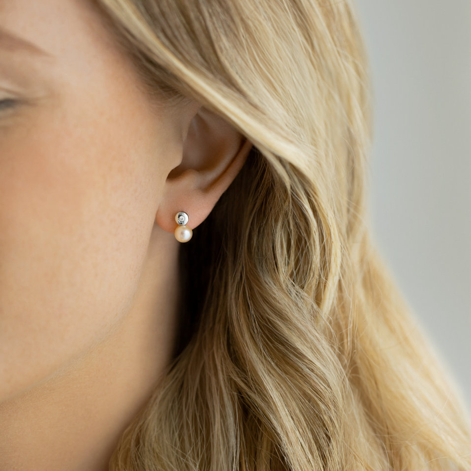 Náušnice s perlou a diamantem Planets of Water