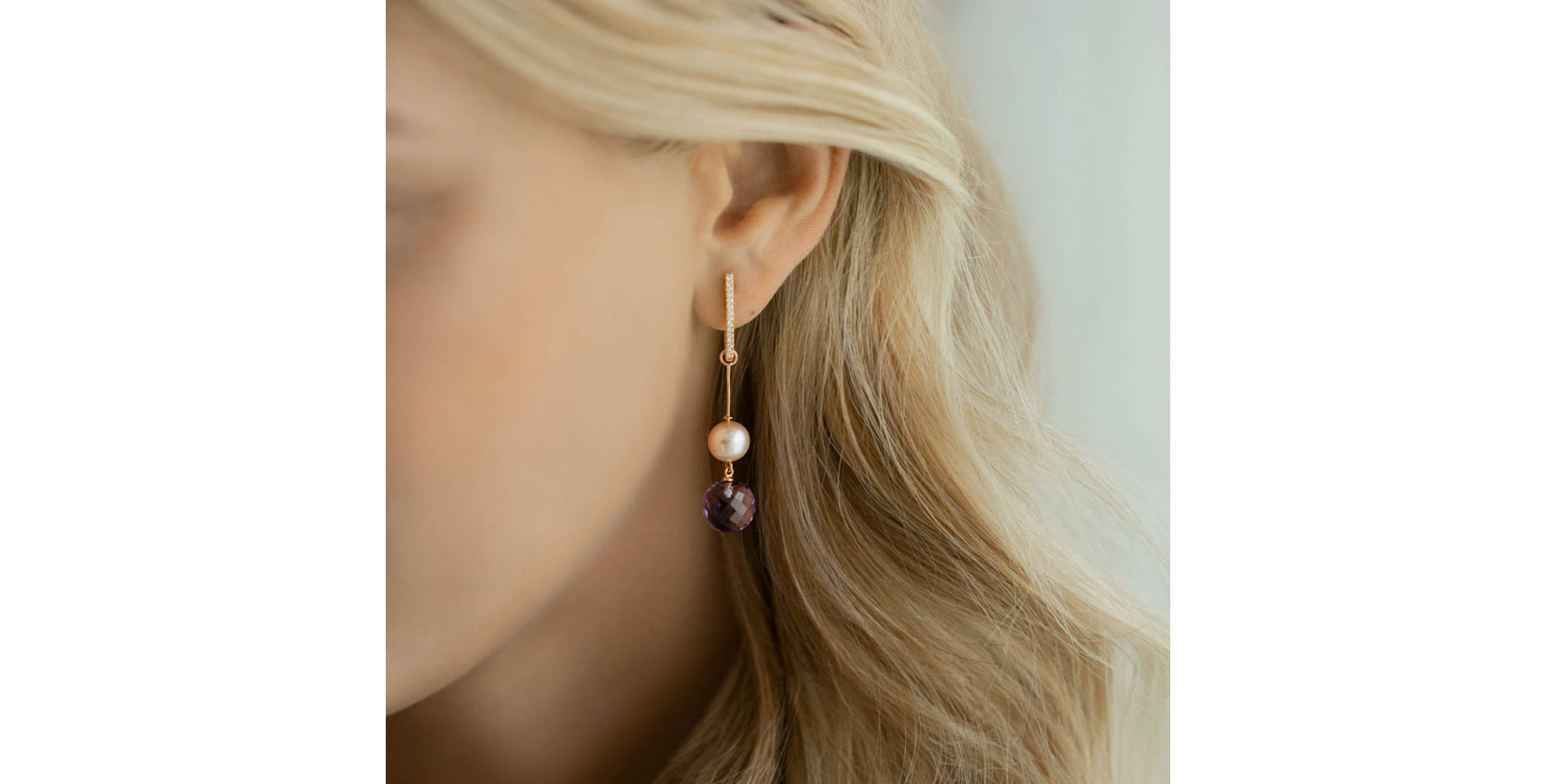 Náušnice s perlou, diamanty a ametystem Brazil Dance