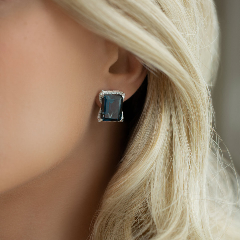 Náušnice s topazem a diamanty Blue Harmony