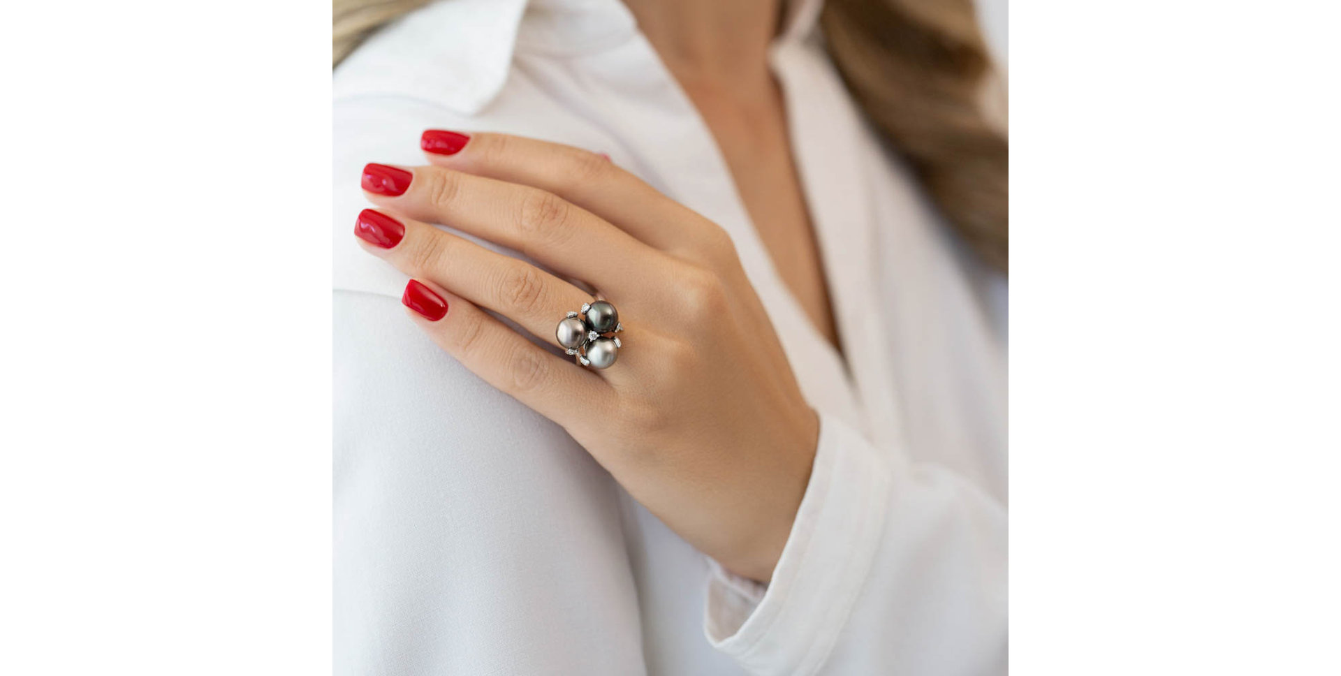 Prsten s perlami a diamanty Tahitian Beauty