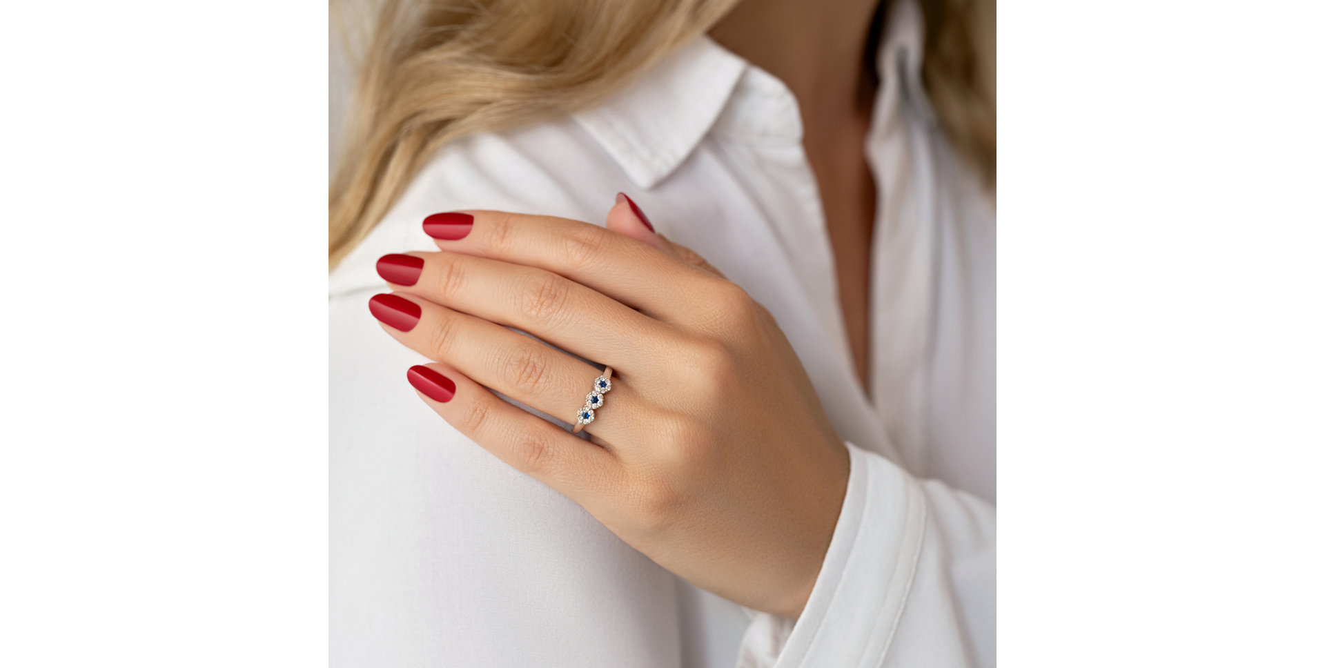 Prsten s diamanty a safíry Forget Me Not