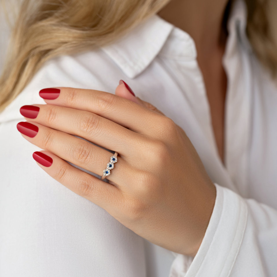 Prsten s diamanty a safíry Forget Me Not