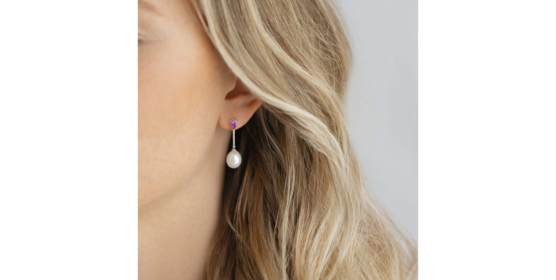 Náušnice s perlou, diamantem a ametystem Ocean Beauty