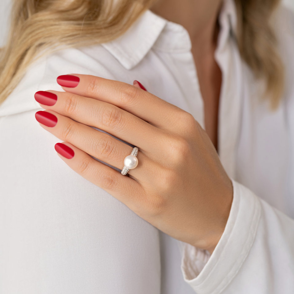 Prsten s perlou a diamanty Ocean Foam