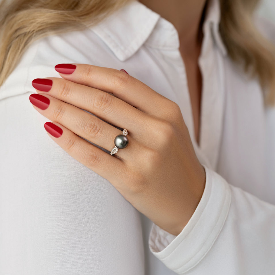 Prsten s perlou a diamanty Oceanic Legend