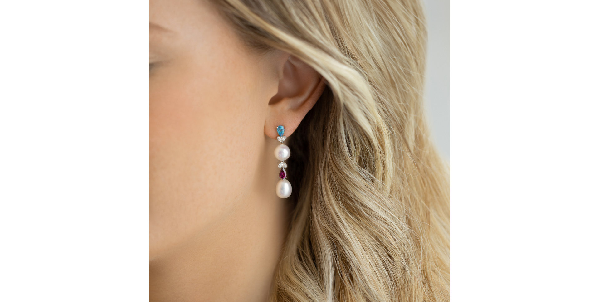 Náušnice s diamanty, bílými perlami a drahokamy Ocean Love