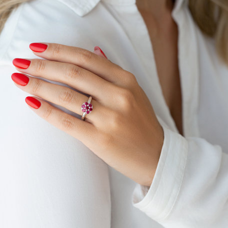 Prsten s diamanty a rubíny Divine Blossom