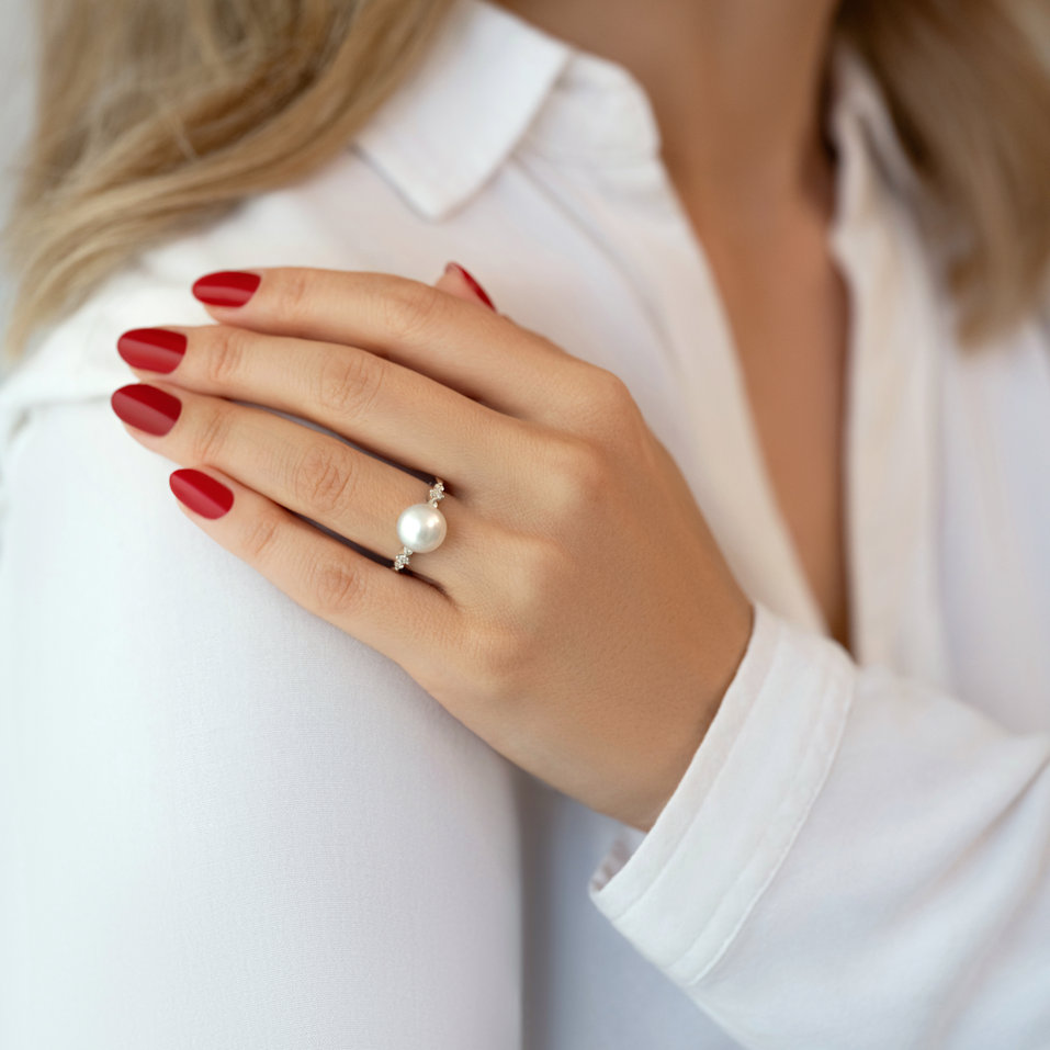 Prsten s perlou a diamanty Magical Shoreline