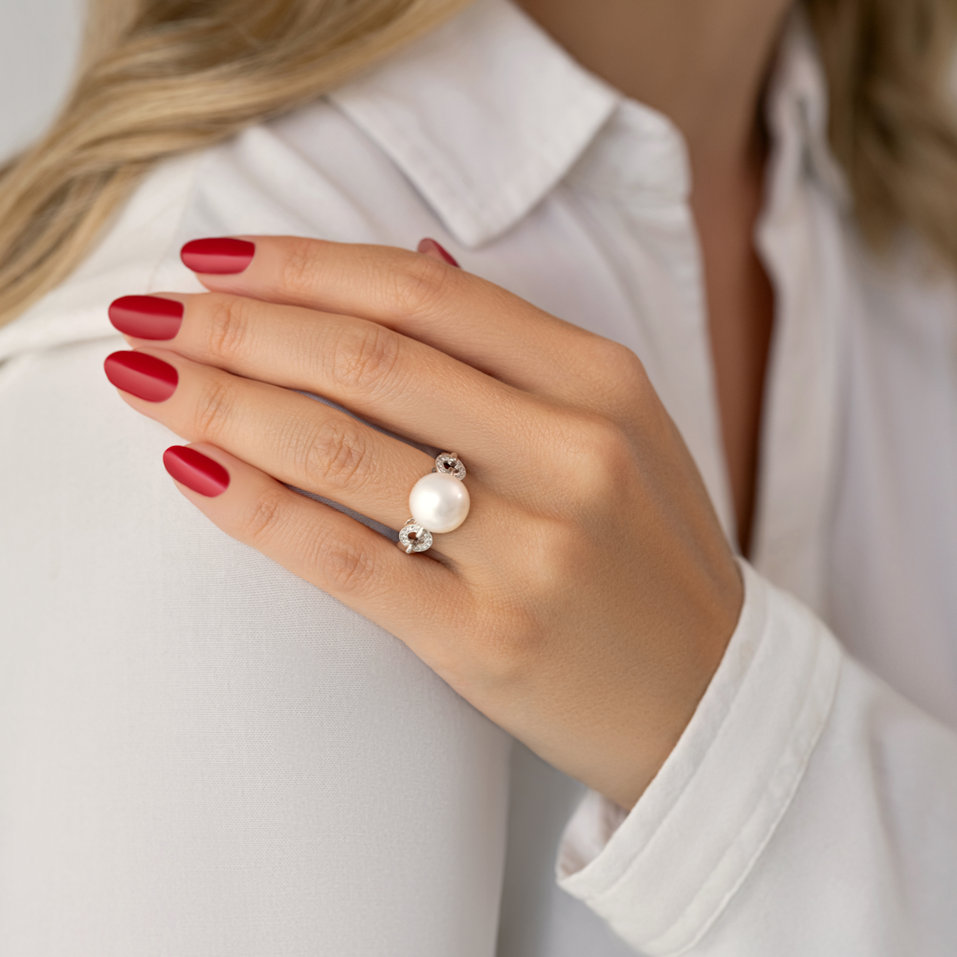 Prsten s perlou a diamanty Sea Whisper