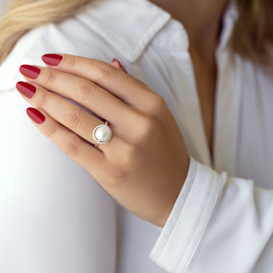 Prsten s perlou a diamanty Sail Away