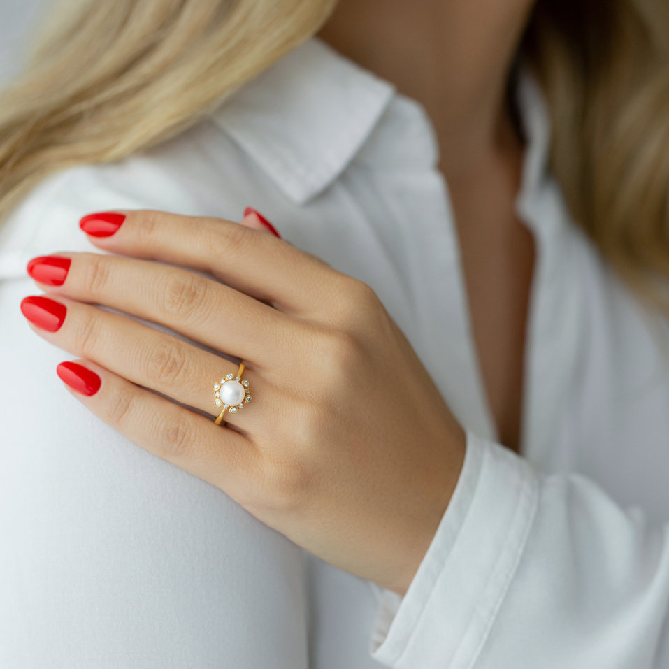 Prsten s perlou a diamanty Nautical Adventure