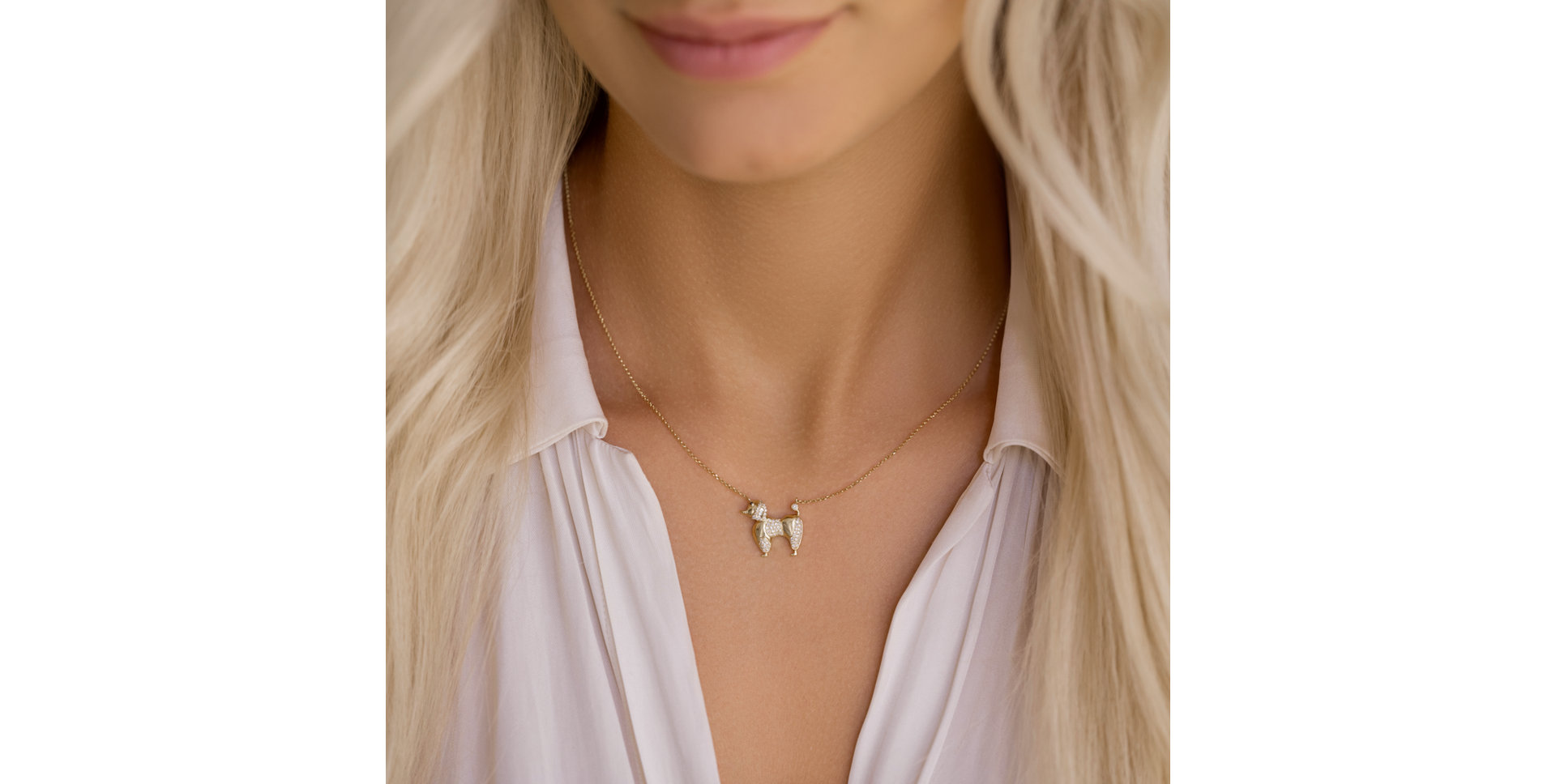 Náhrdelník s černými a bílými diamanty Little Poodle