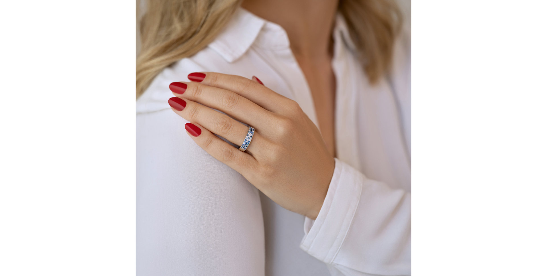 Prsten s diamanty a safíry Blue Sky