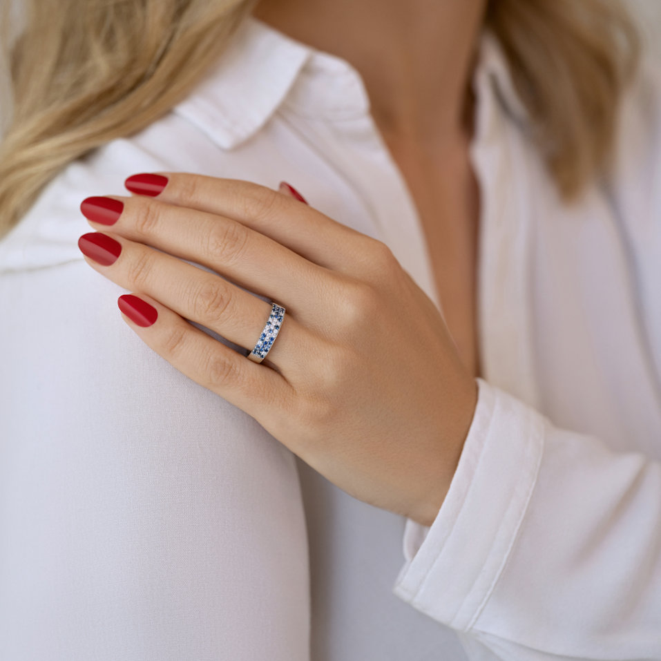 Prsten s diamanty a safíry Blue Sky