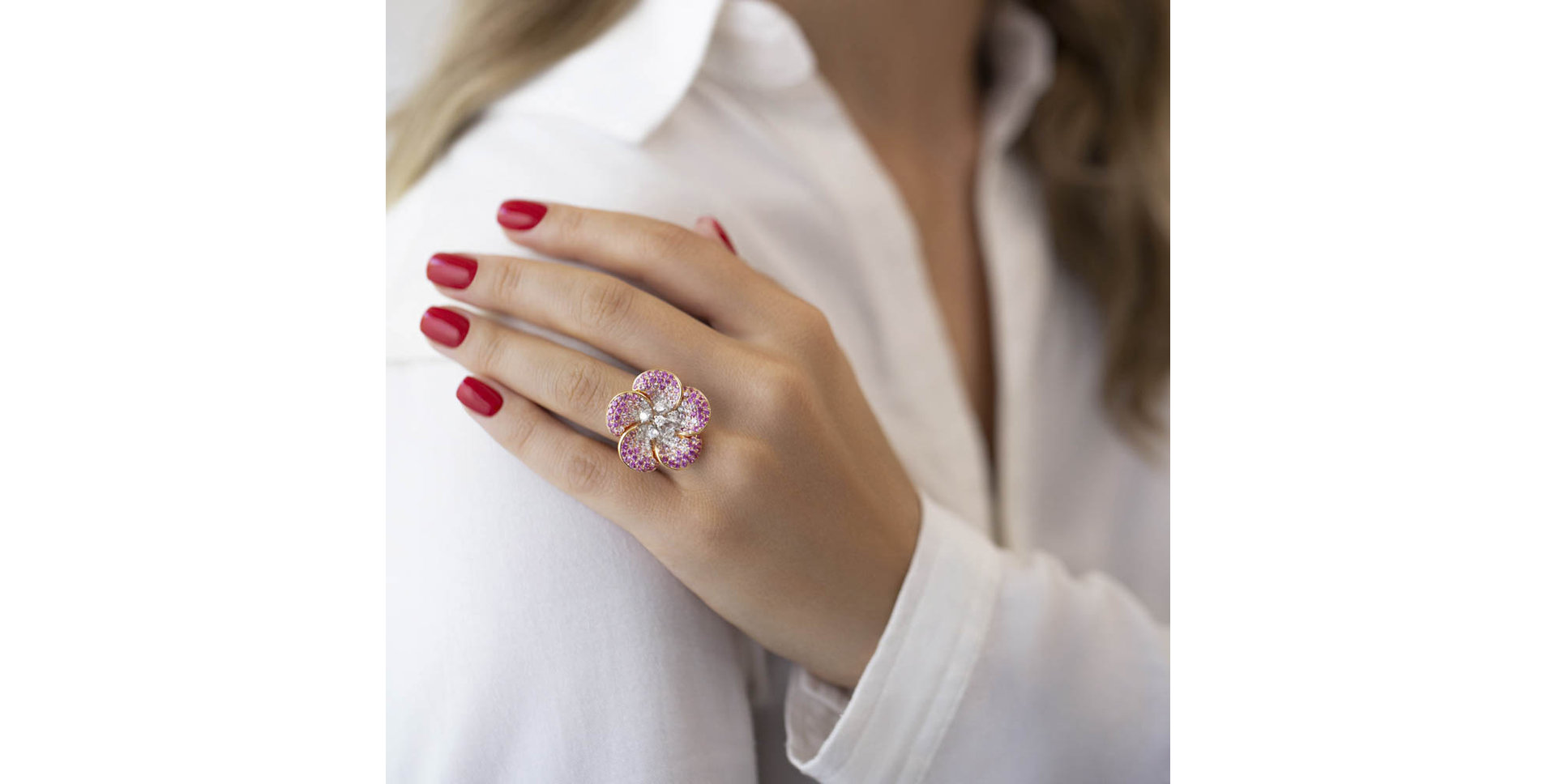 Prsten s diamanty a safíry Romantic Bloom