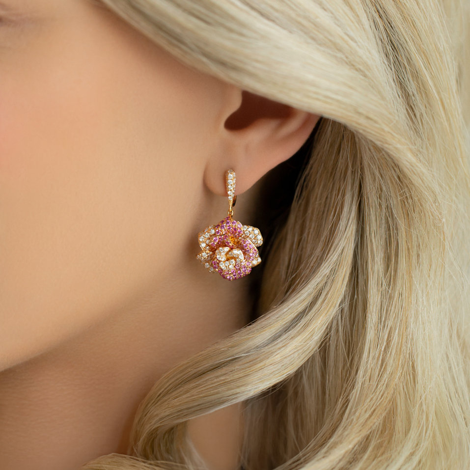 Náušnice s diamanty a safíry Charming Unique