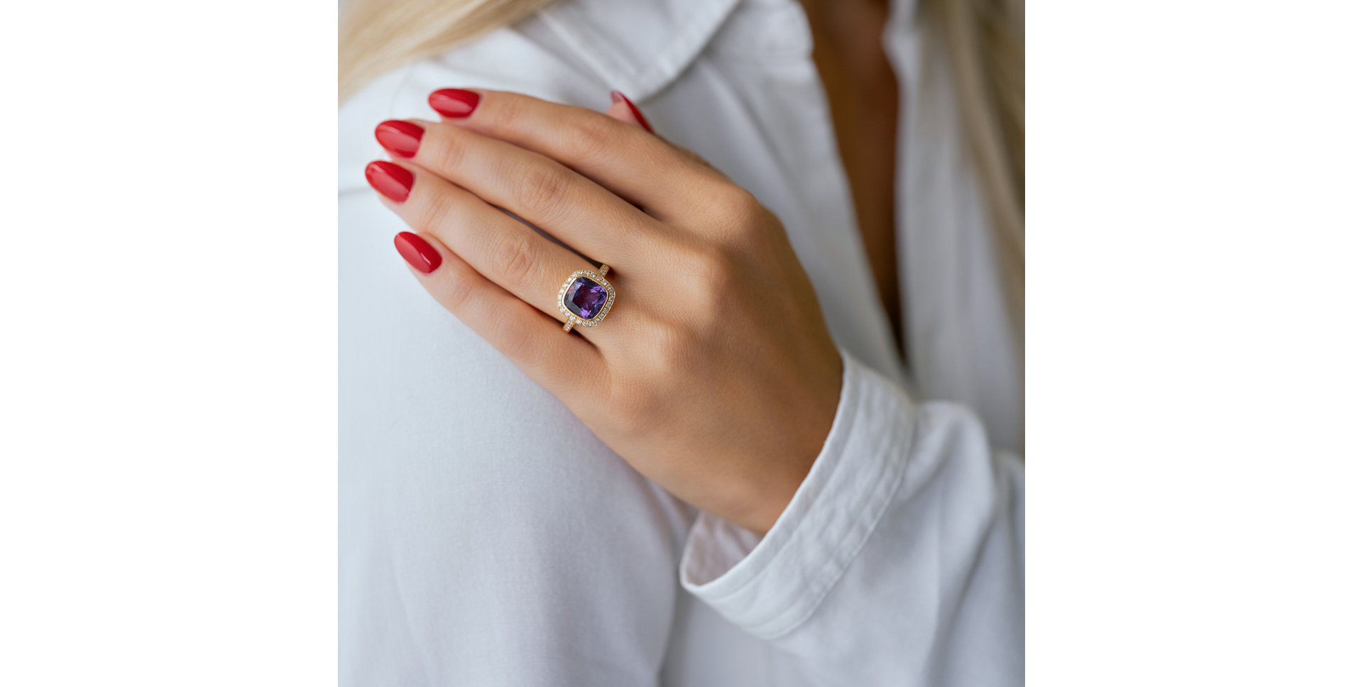 Prsten s ametystem a diamanty Leilani
