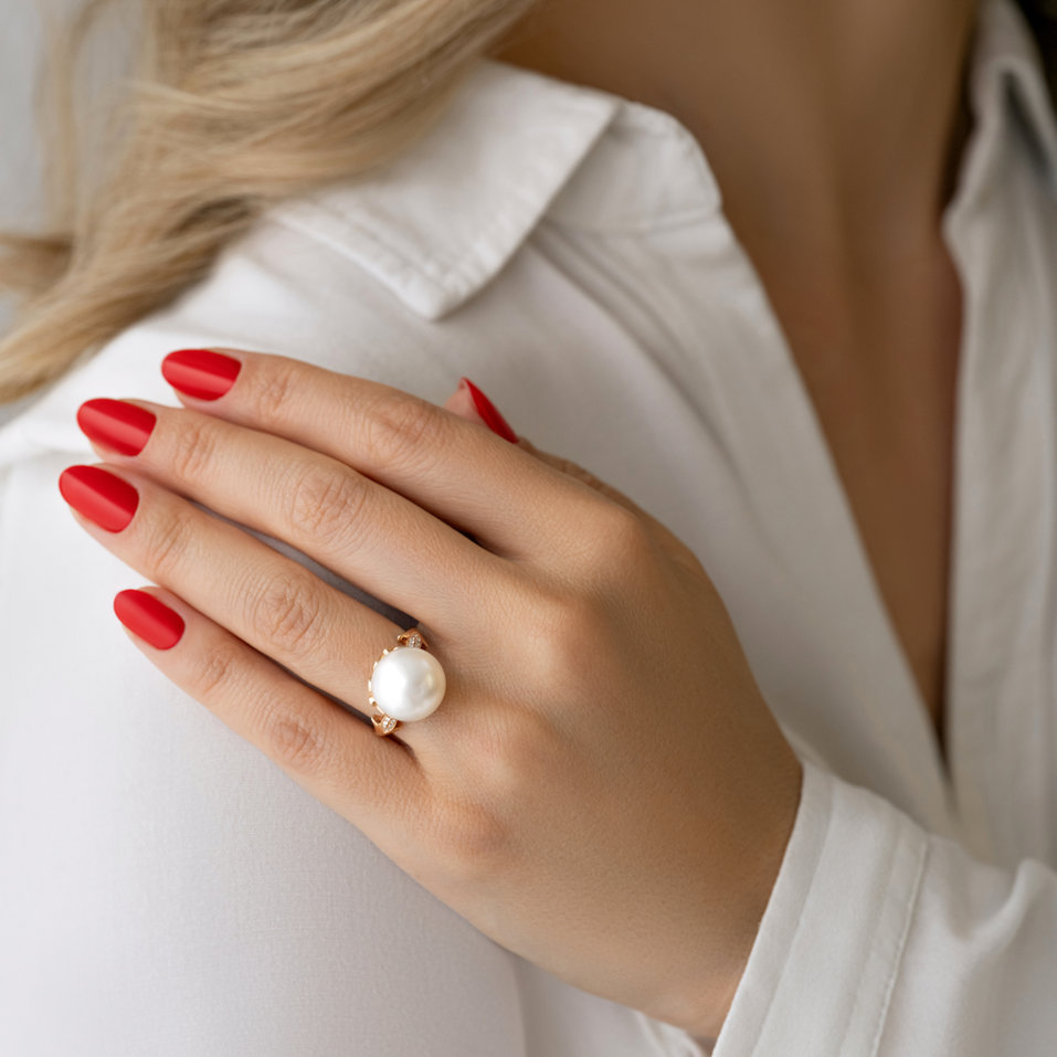 Prsten s perlou a diamanty Harmonic Ocean