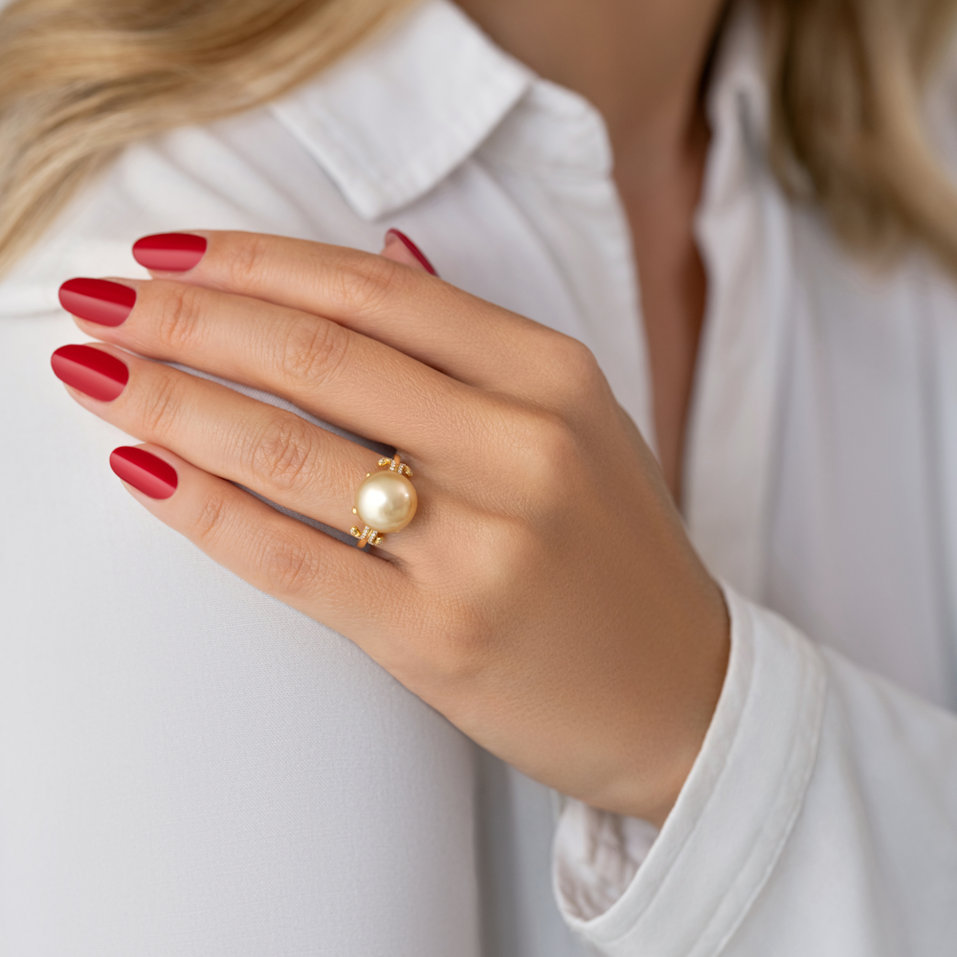 Prsten s perlou a diamanty Alaw