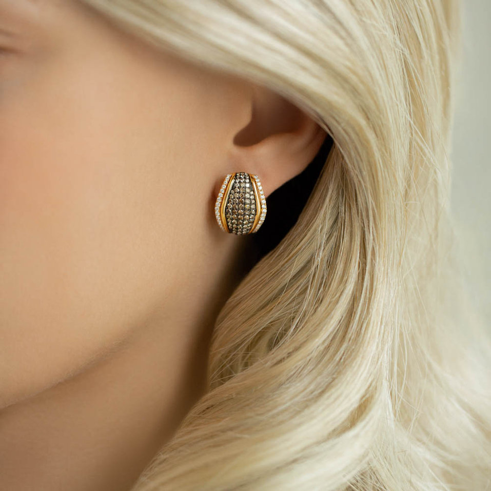 Náušnice s bílými a hnědými diamanty Goldie