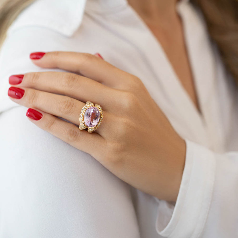 Prsten s kunzitem a diamanty Purple Gentility