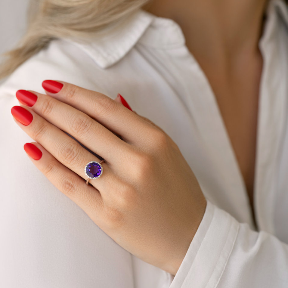 Prsten s ametystem a diamanty Poisson