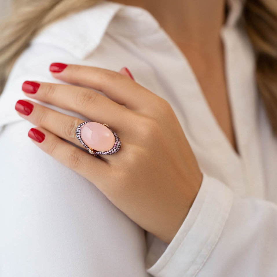 Prsten s diamanty, růženínem a safíry Venus Elegance