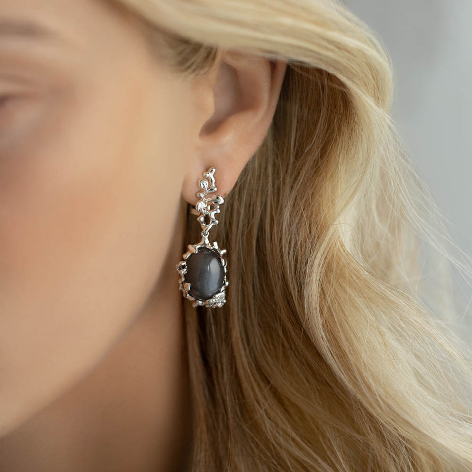 Náušnice s měsíčním kamenem a diamanty Night Romance